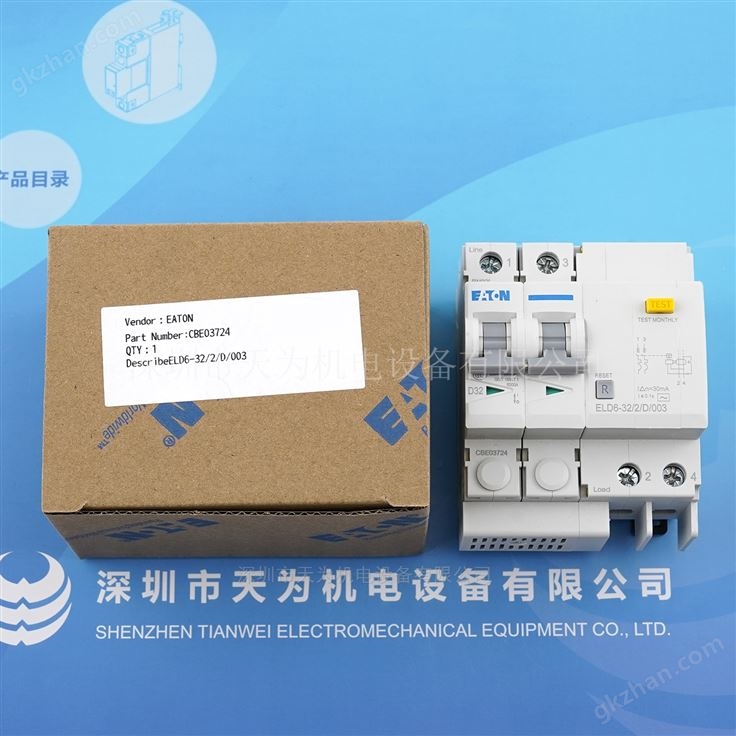 美国EATON伊顿漏电断路器ELD6-32/2/D/003